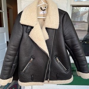 Faux leather / Sherling bomber style oversized jacket